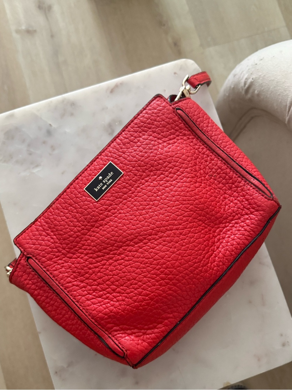 kate spade Red Pebbled Leather Crossbody Bag with Gold Hardware